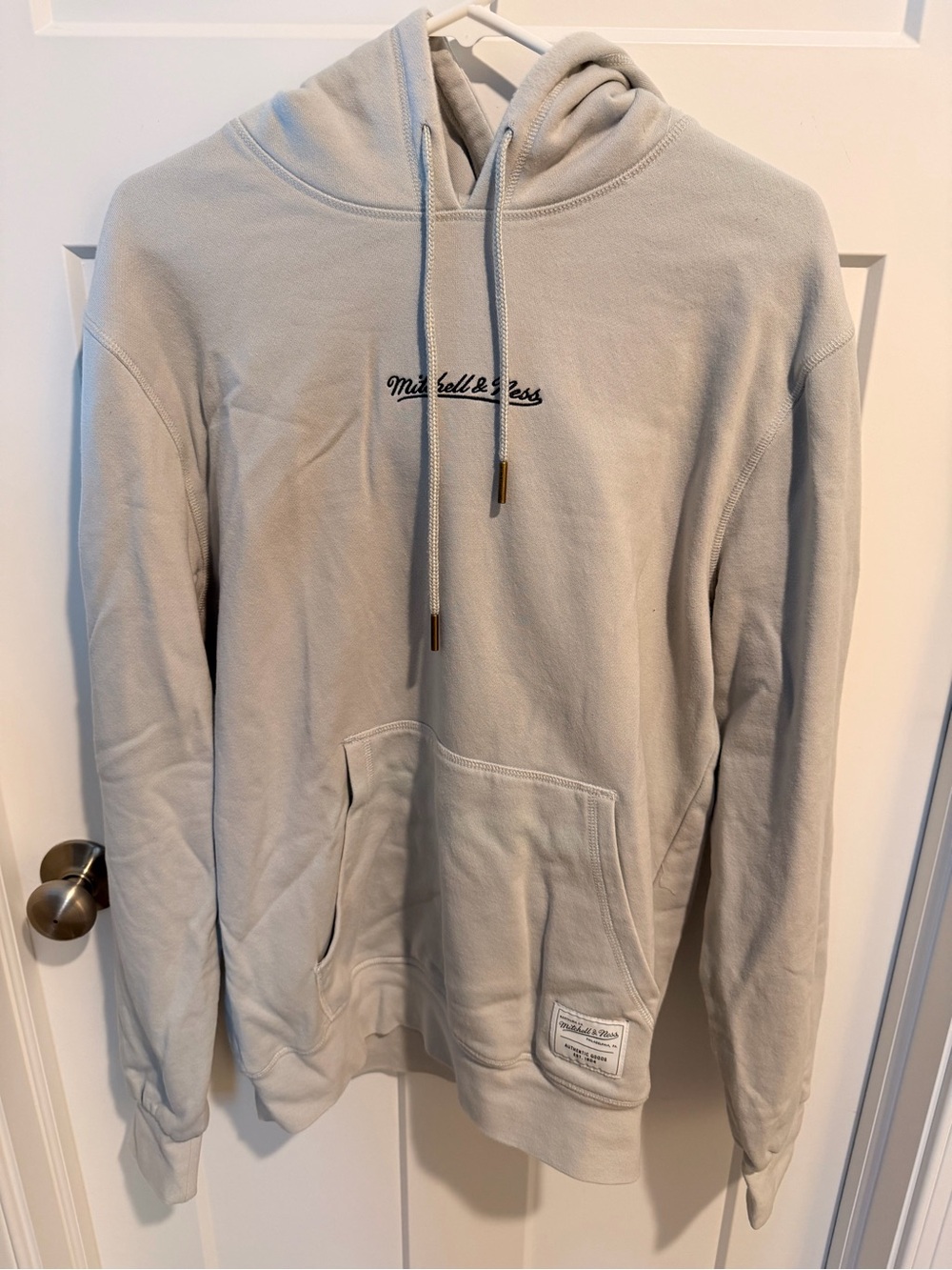 Mitchell & Ness Light Gray Pullover Hoodie with Script Logo